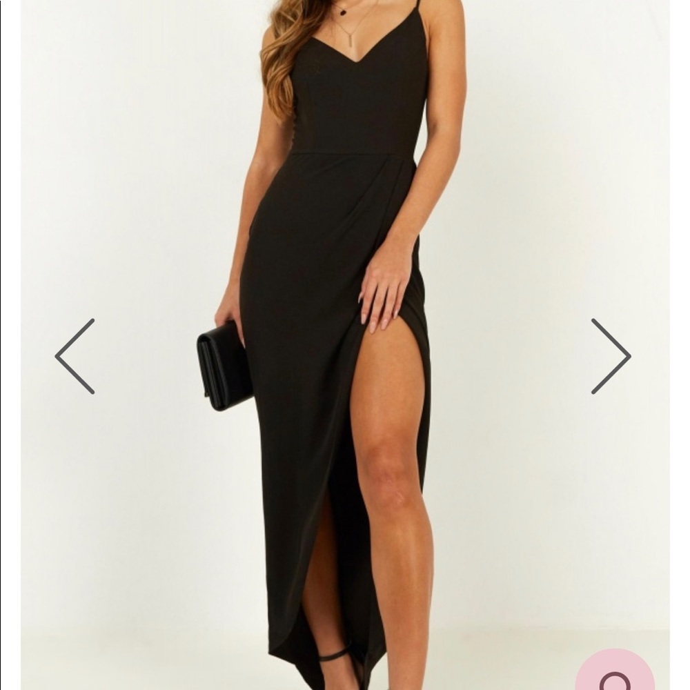 Long, black dress. Slit up the side